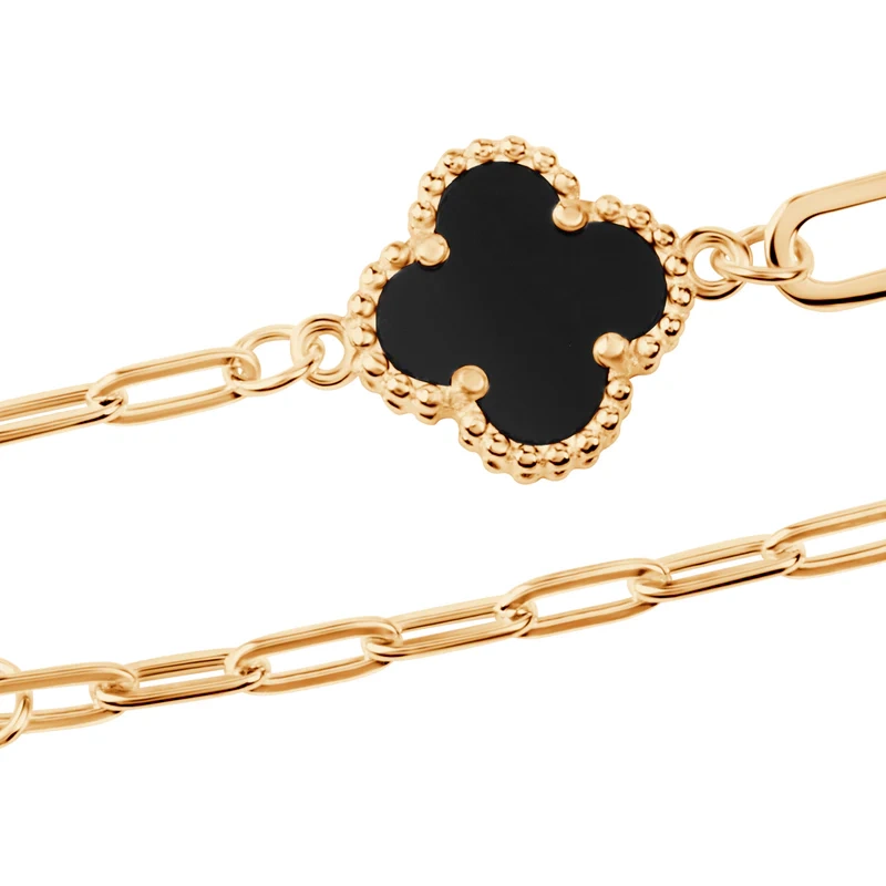 Bransoletka pozłacana koniczyna z onyksem