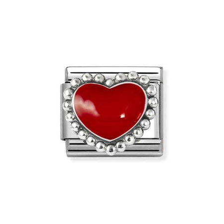 Element link do bransoletek Nomination Composable Stal + Srebro 925 Czerwone serce