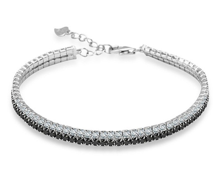 Bransoletka srebrna czarne i bezbarwne cyrkonie