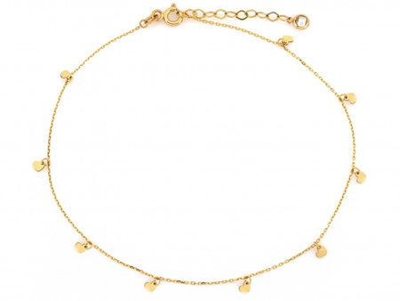 Bransoletka złota na nogę z serduszkami