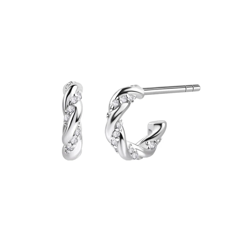 Kolczyki srebrne półkółka z cyrkoniami