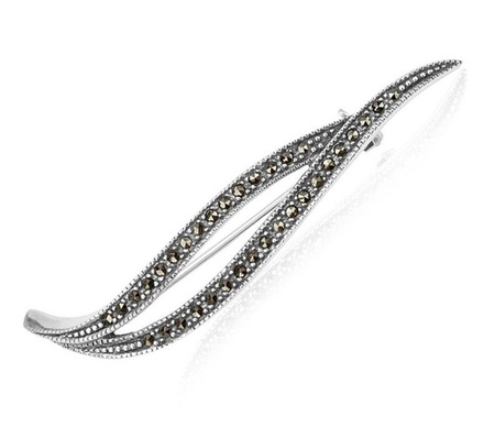 Srebrna broszka ażurowa z markazytami