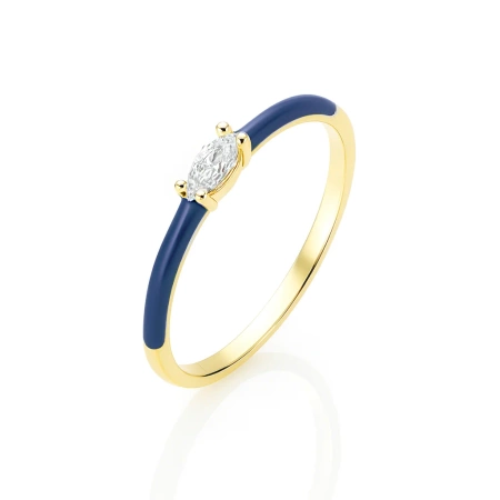 Pierścionek pozłacany niebieska emalia cyrkonia