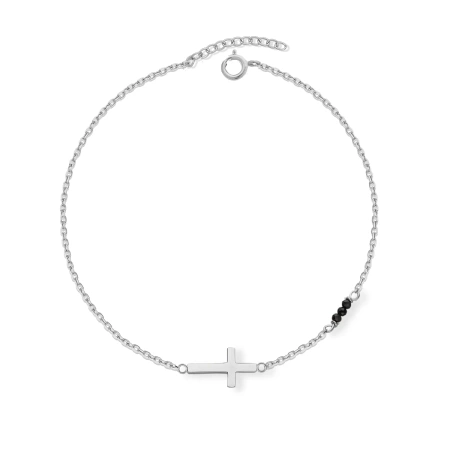 Bransoletka srebrna krzyżyk z onyksem