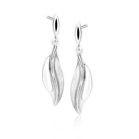 Kolczyki srebrne wiszące liście satynowane