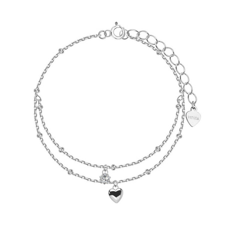 Bransoletka srebrna z serduszkiem i cyrkoniami