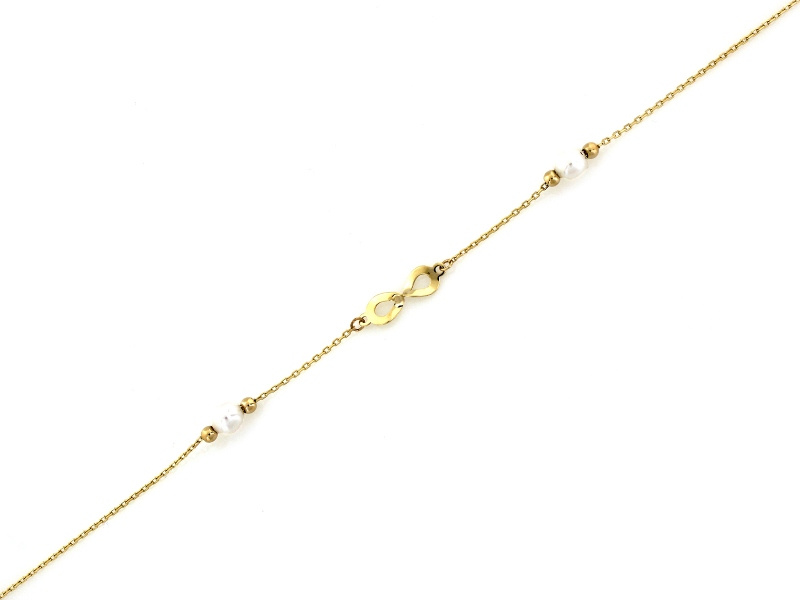 Bransoletka złota delikatna z perełkami i niskończonością