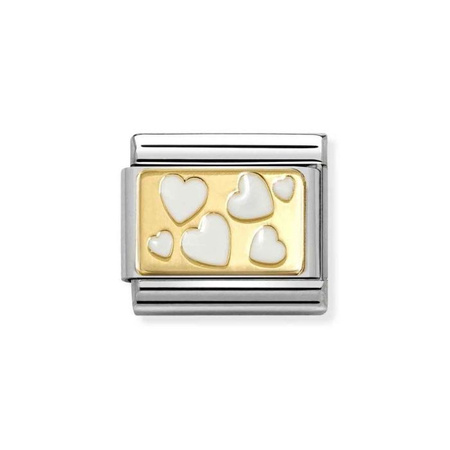 Element link do bransoletek Nomination Composable Stal + złoto 18K białe serca