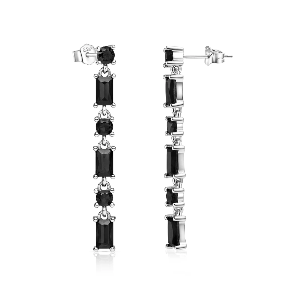 Kolczyki srebrne wiszące z czarnymi cyrkoniami