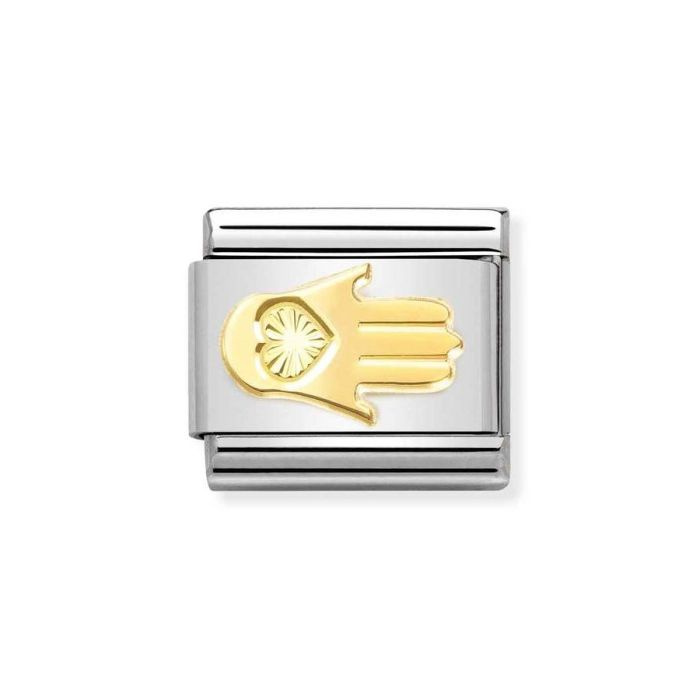Element link do bransoletek Nomination Composable Stal + złoto 18k  ręka fatimy