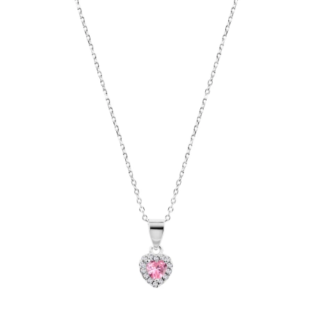 Naszyjnik srebrny z zawieszką w kształcie serca z różową cyrkonią