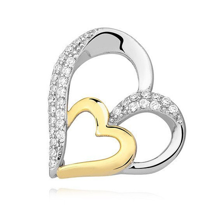 Zawieszka srebrne i pozłacane serce z cyrkoniami