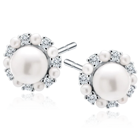 Kolczyki srebrne z perłą i cyrkoniami