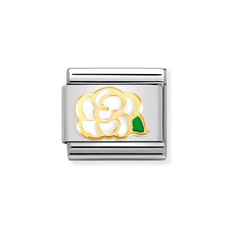 Element link do bransoletek Nomination Composable Stal + złoto 18k biały kwiatek 
