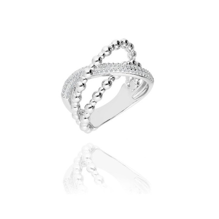 Pierścionek srebrny duży kuleczki i cyrkonie