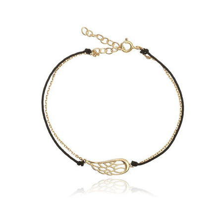 Bransoletka srebro pozłacane skrzydło sznurek czar