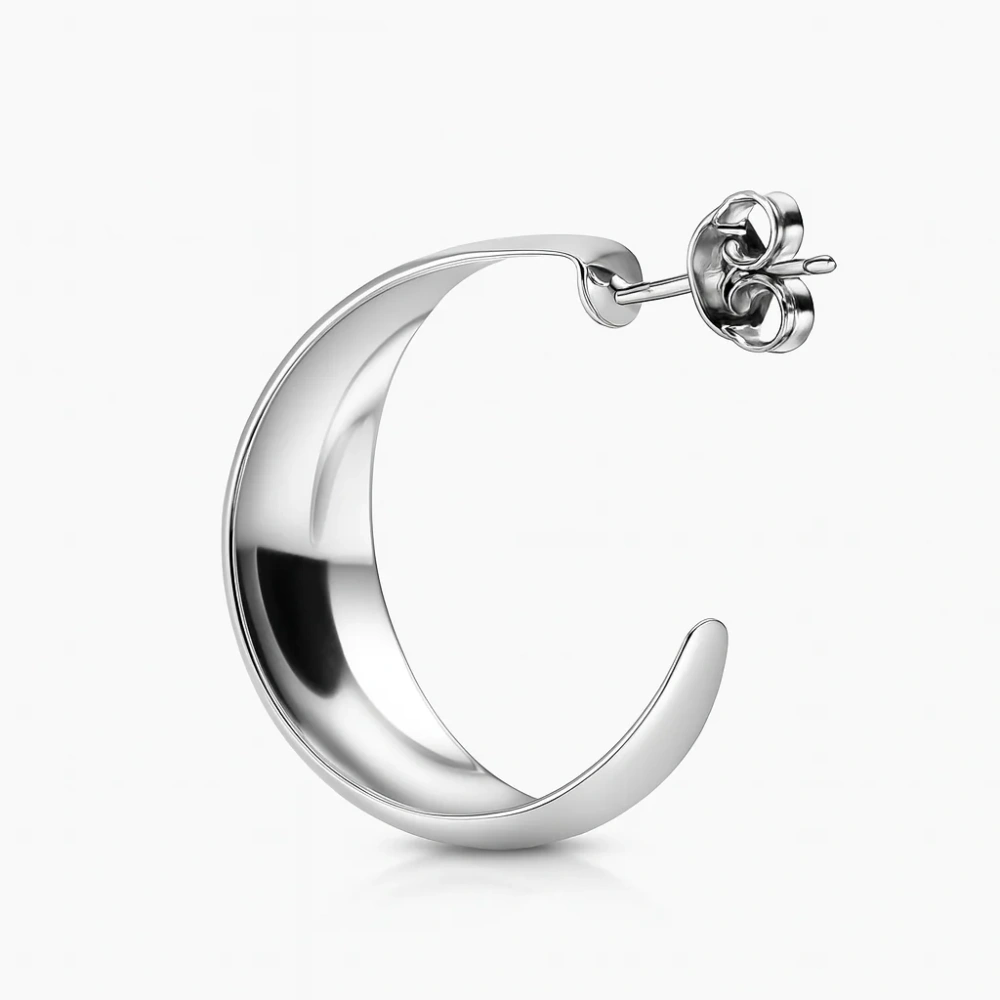 Kolczyki srebrne duże szerokie  półkola 