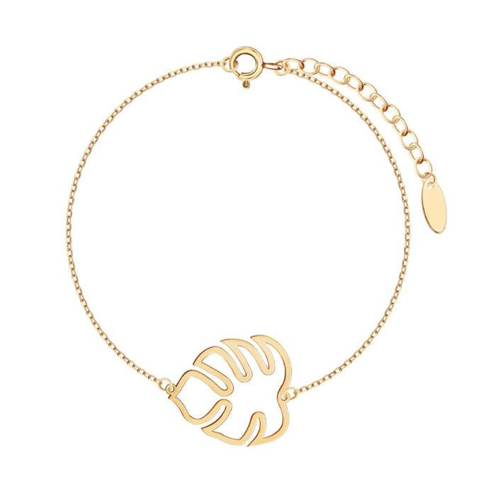 Bransoletka srebrna pozłacana liść monstery