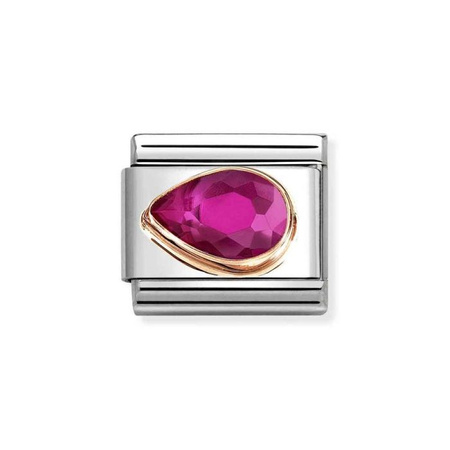 Element link do bransoletek Nomination Composable Stal + Różowe Złoto 9k  fuksjowa kropla lewa