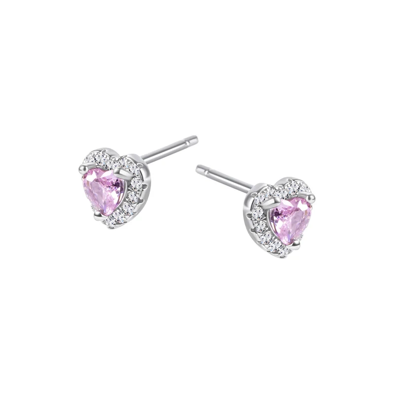 Kolczyki srebrne serca z różowymi cyrkoniami