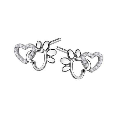 Kolczyki srebrne serduszka łapki psa kota z cyrkoniami