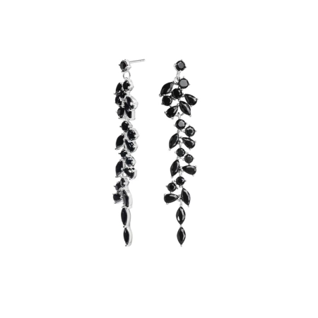 Kolczyki srebrne wiszące długie z czarnymi cyrkoniami