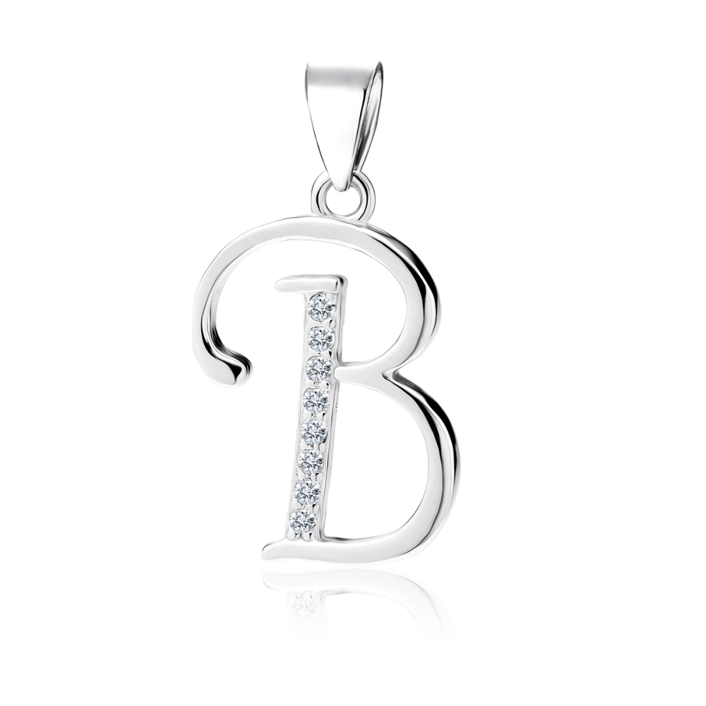 Zawieszka srebrna litera B cyrkonie