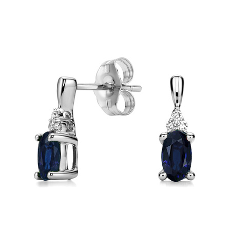 Złote kolczyki z szafirem i diamentami