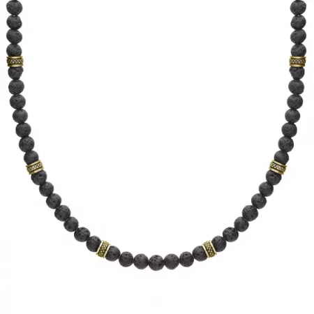 Naszyjnik męski stal szlachetna lawa wulkaniczna