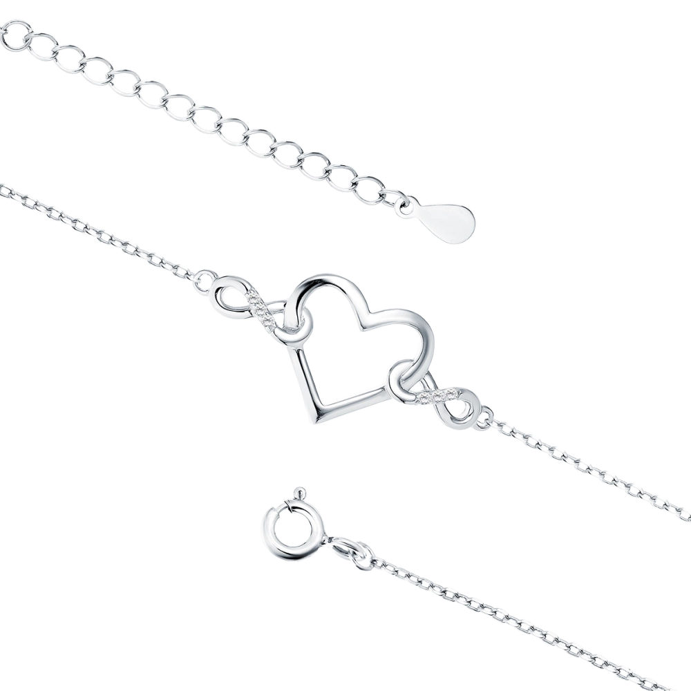 Bransoletka srebrna z sercem i nieskończonością