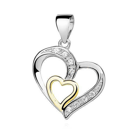 Zawieszka srebrna serce pozłacane z cyrkoniami