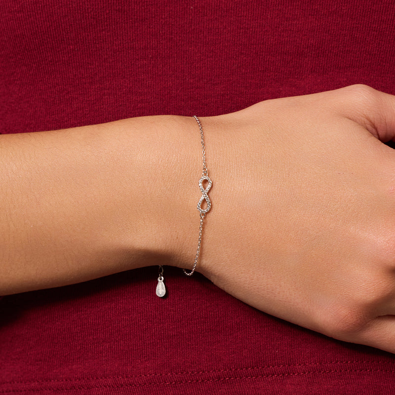 Bransoletka srebrna nieskończoność z cyrkoniami