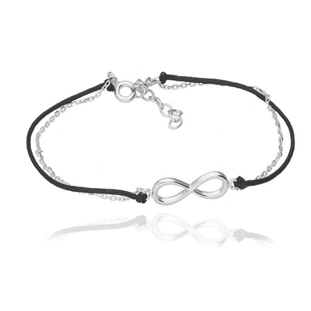 Bransoletka srebrna nieskończoność czarny sznurek