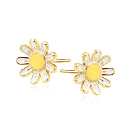 Kolczyki pozłacane kwiatki stokrotki emalia jubilerska