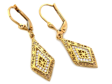 Złote kolczyki wiszące z cyrkoniami