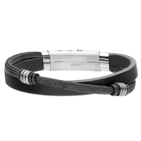 Bransoletka męska skóra sznurek koraliki