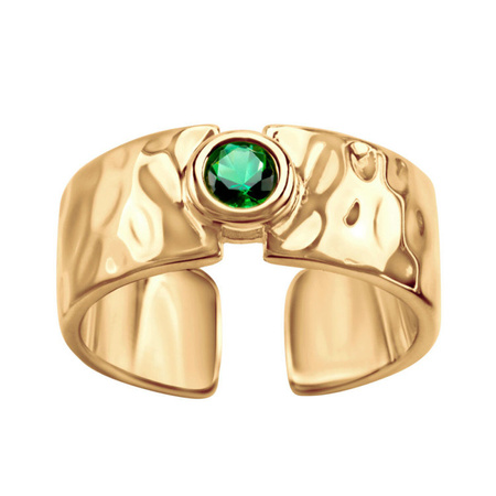 Pierścionek srebrny pozłacany młotkowany z cyrkoni