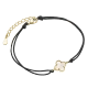 Bransoletka pozłacana na czarnym sznurku koniczynka z masą perłową