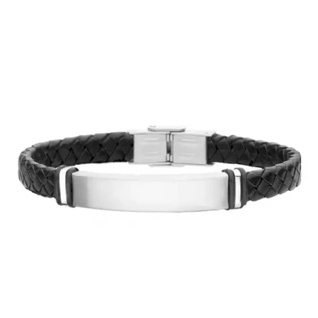 Bransoletka ze stali szlachetnej na plecionej skórze
