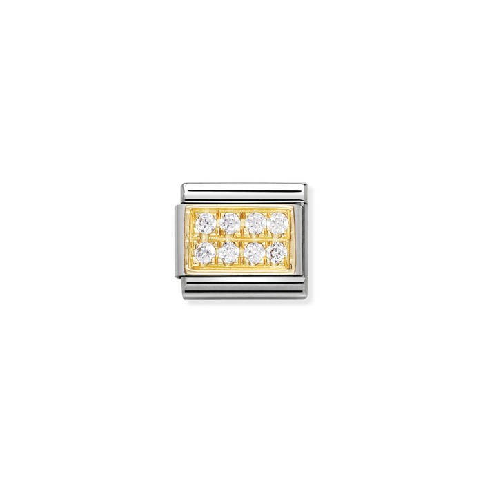 Element link do bransoletek Nomination Composable Stal + Złoto 18k prostokąt z cyrkoniami