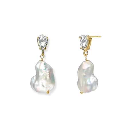 Kolczyki  pozłacane z perłą i cyrkoniami