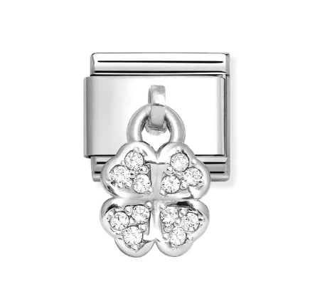 Element link do bransoletek Nomination Composable Stal + Srebro 925 wisząca koniczynka z cyrkoniami