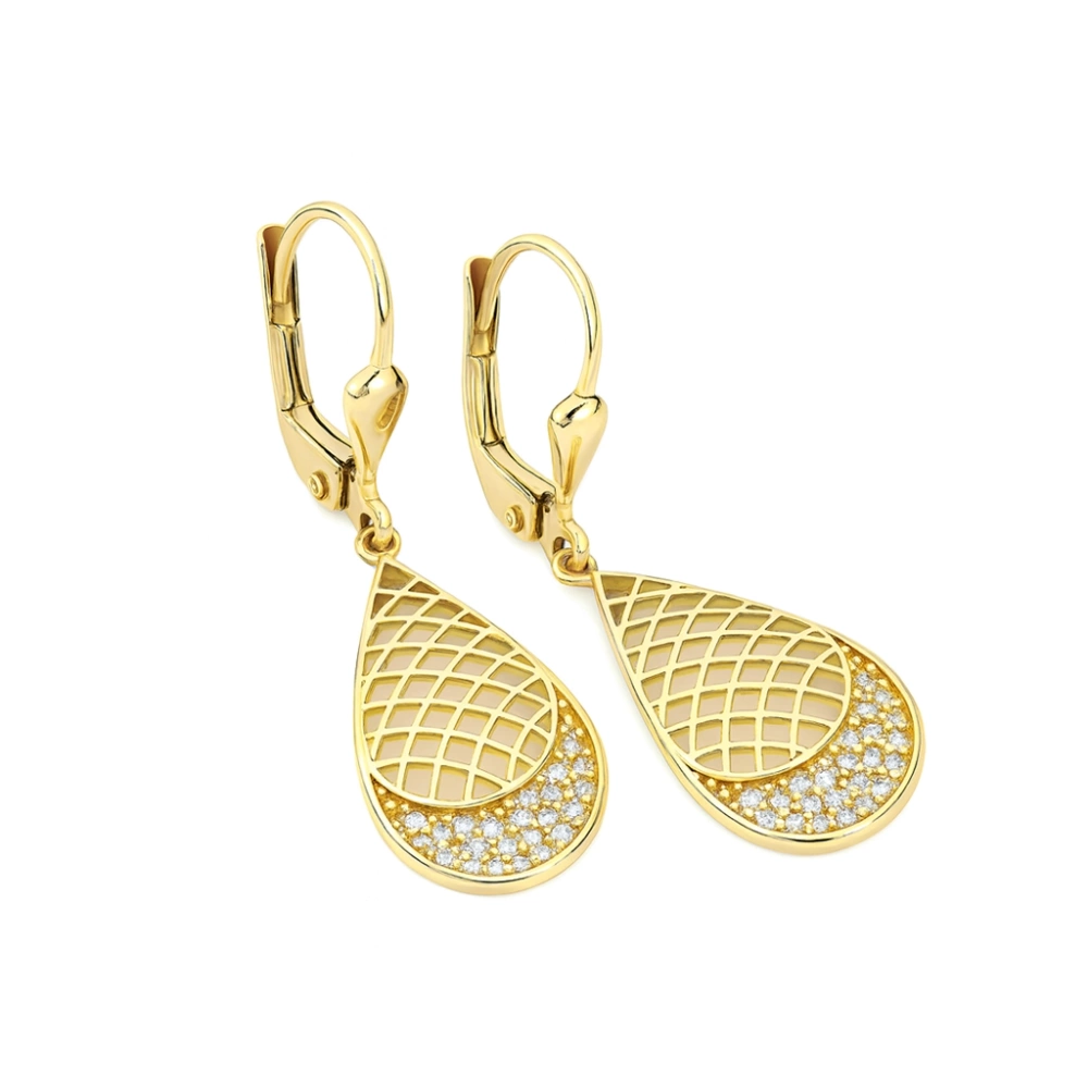 Złote kolczyki wiszące bigiel z cyrkoniami