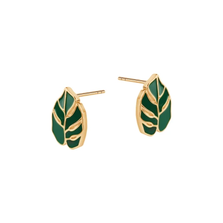 Kolczyki pozłacane monstera zielona emalia
