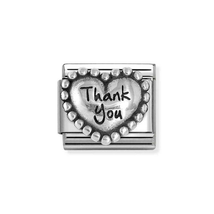 Element link do bransoletek Nomination Composable Stal + Srebro 925 serce z napisem Thank You