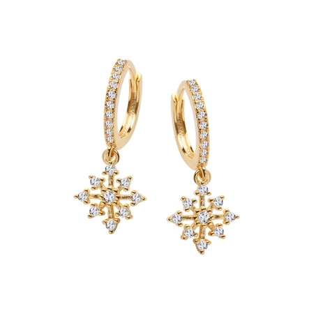 Kolczyki srebrne pozłacane wiszące śnieżynki na kółkach