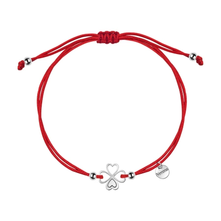Bransoletka srebrna koniczyna na czerwonym sznurku