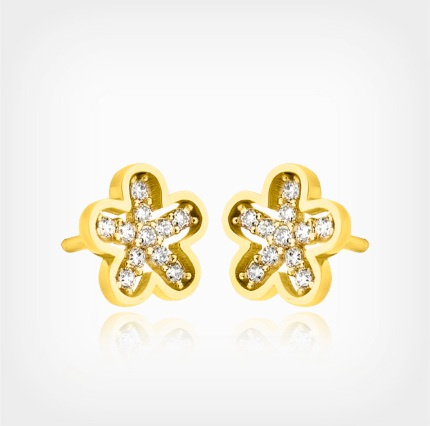 Kolczyki złote kwiatki z cyrkoniami