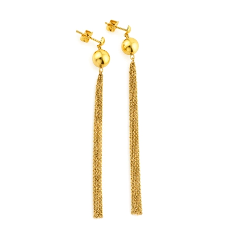 Złote kolczyki kulki z łańcuszkami