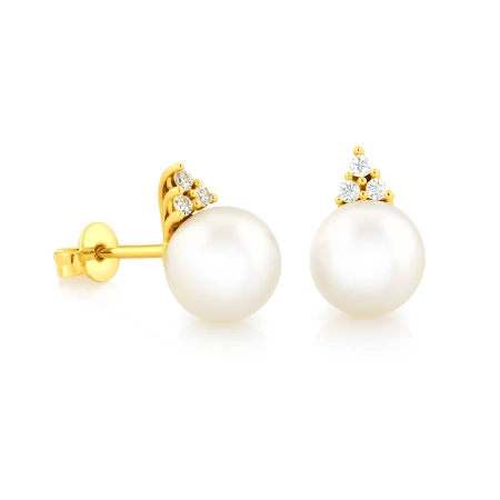 Złote kolczyki z perłą i cyrkoniami